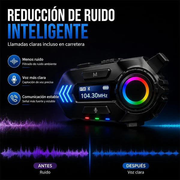 Auricular Bluetooth para Casco de Moto con Luz RGB - MTMAX K06A